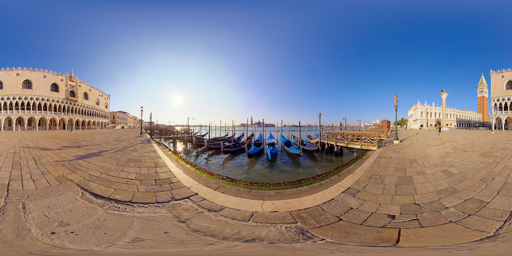360° Video - Gondolas Moored On Canale Grande